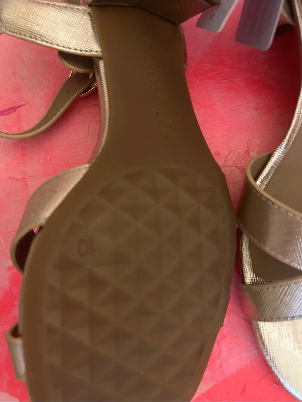 AEROSOLES Gold Metallic Crisscross Slingback Heels